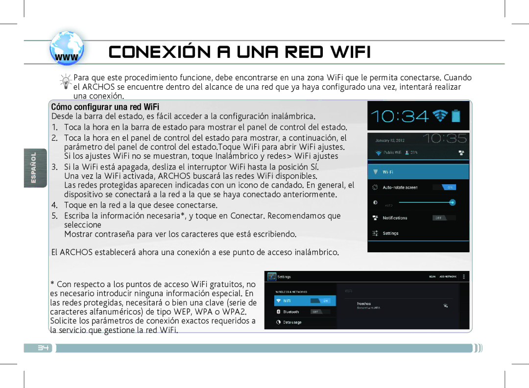 Archos 501889 manual Www Conexión a UNA RED Wifi, Cómo configurar una red WiFi 