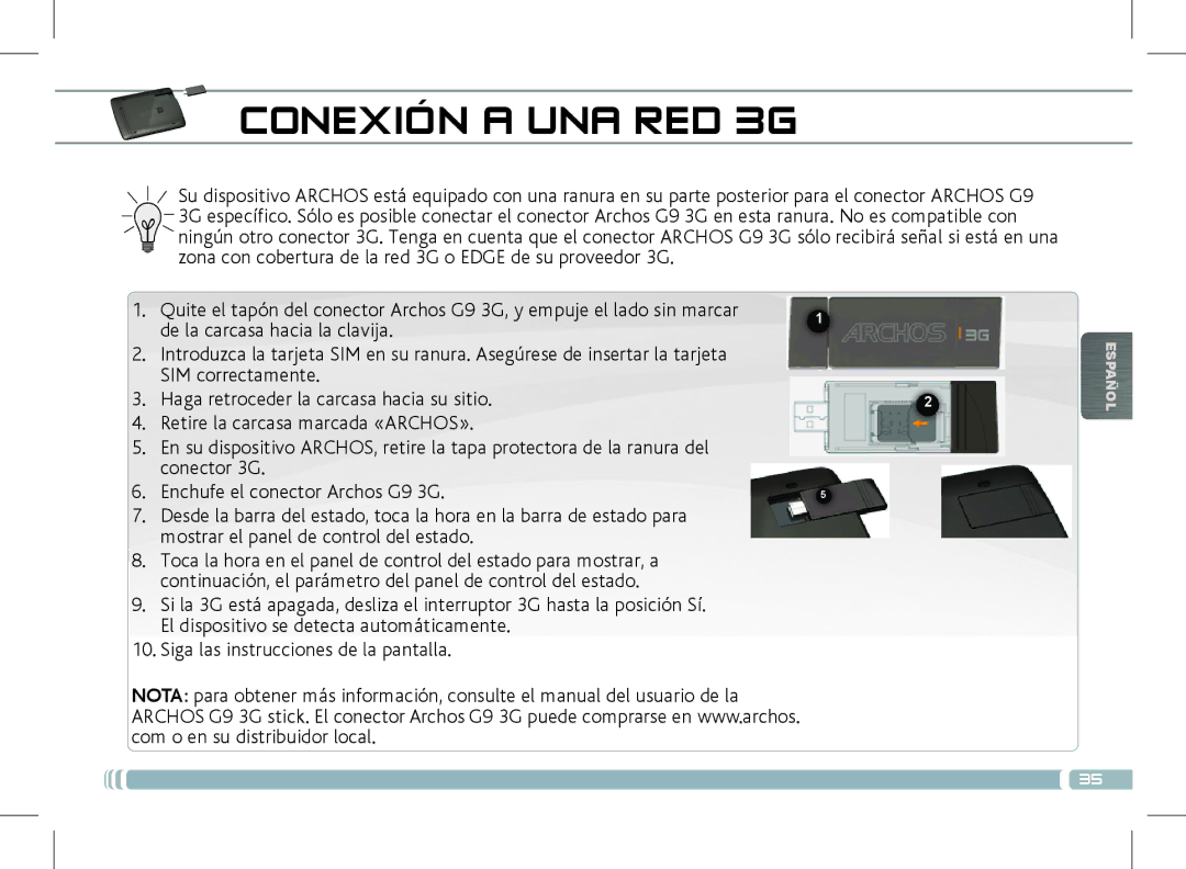 Archos 501889 manual Conexión a UNA RED 3G 