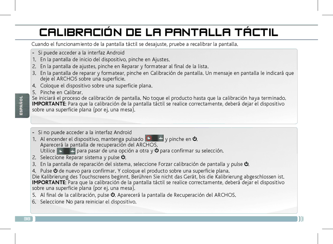 Archos 501889 manual Calibración DE LA Pantalla Táctil, Utilice 