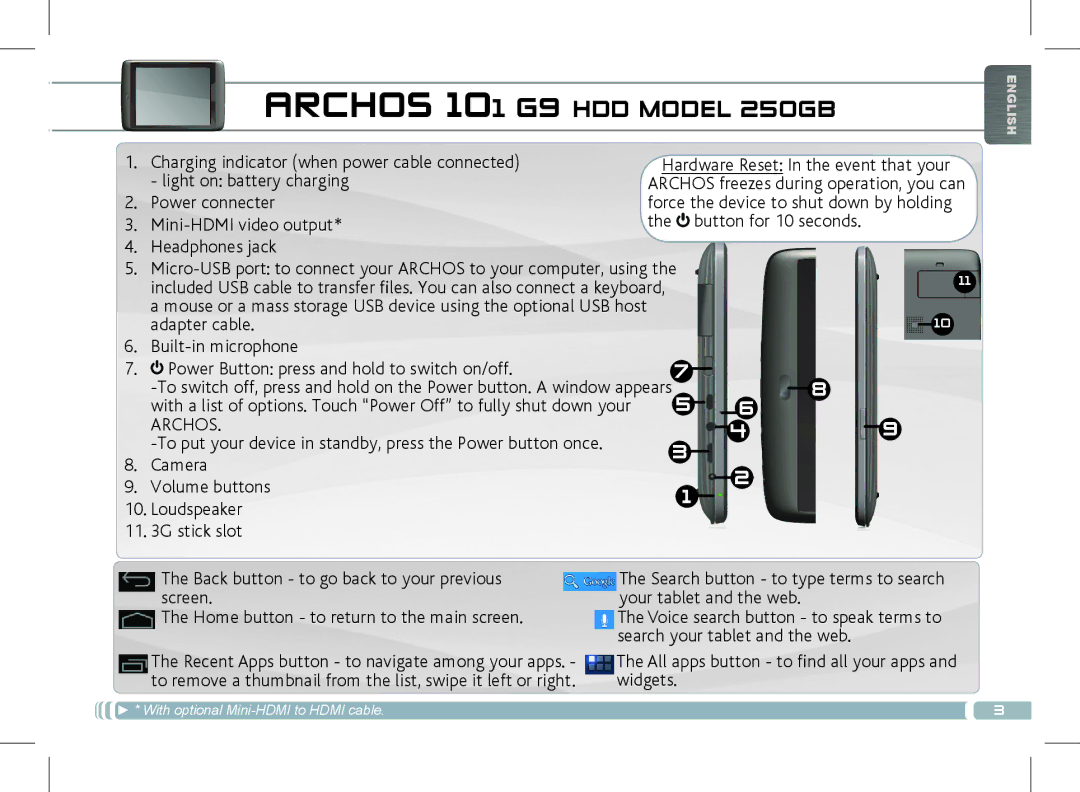 Archos 501889 manual Archos 101 G9 HDD Model 250GB, Camera 