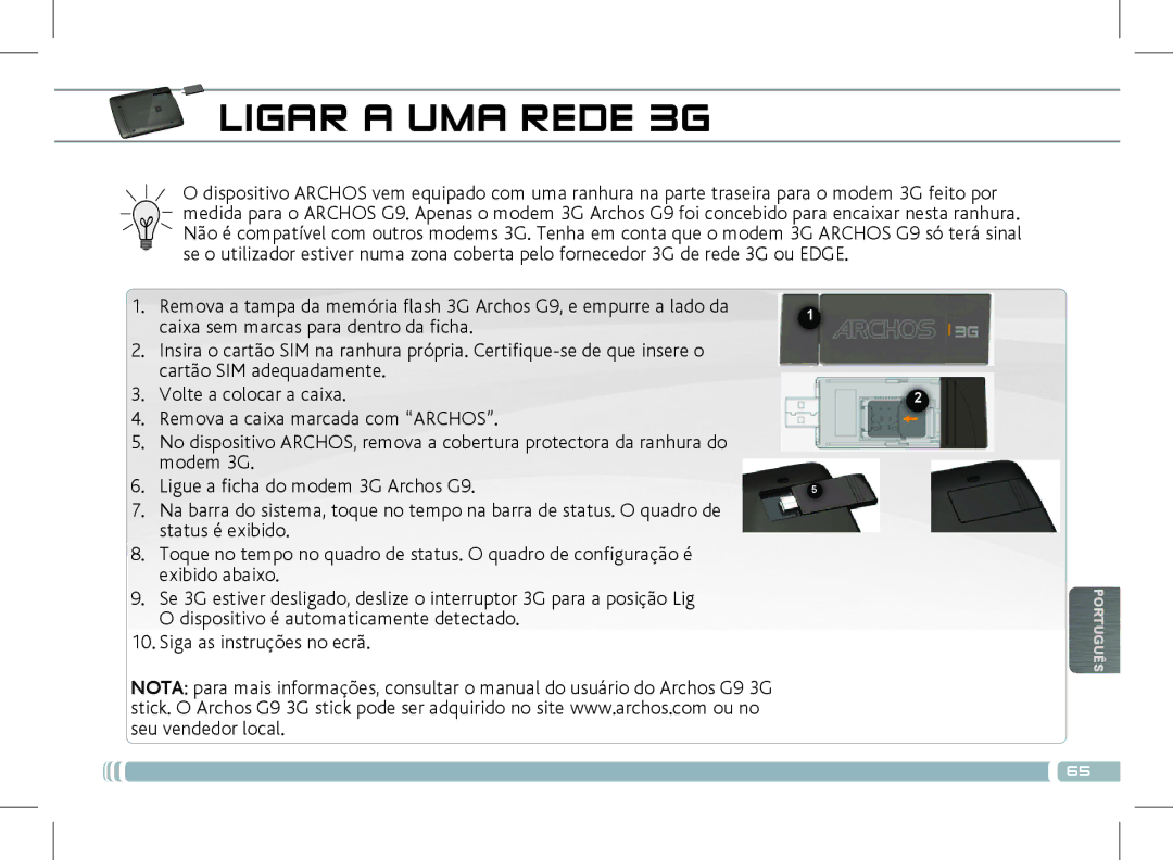 Archos 501889 manual Ligar a UMA Rede 3G 