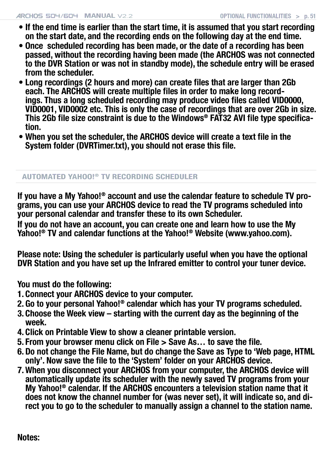 Archos 604 user manual Automated Yahoo! TV Recording Scheduler 