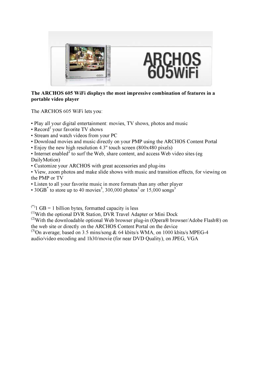 Archos 605 WiFi manual 