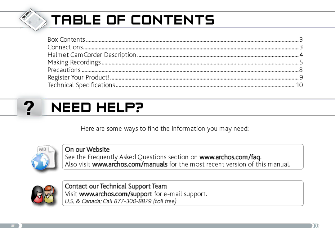 Archos 605 manual Table of Contents, ? Need HELP? 