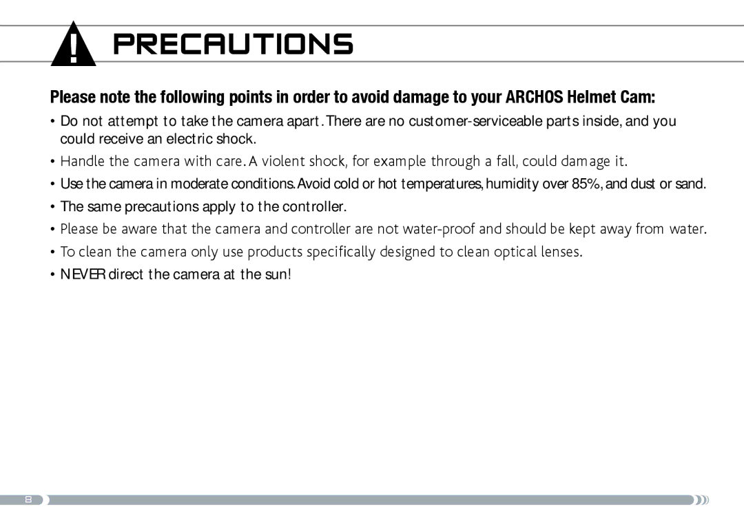 Archos 605 manual Precautions, Same precautions apply to the controller 