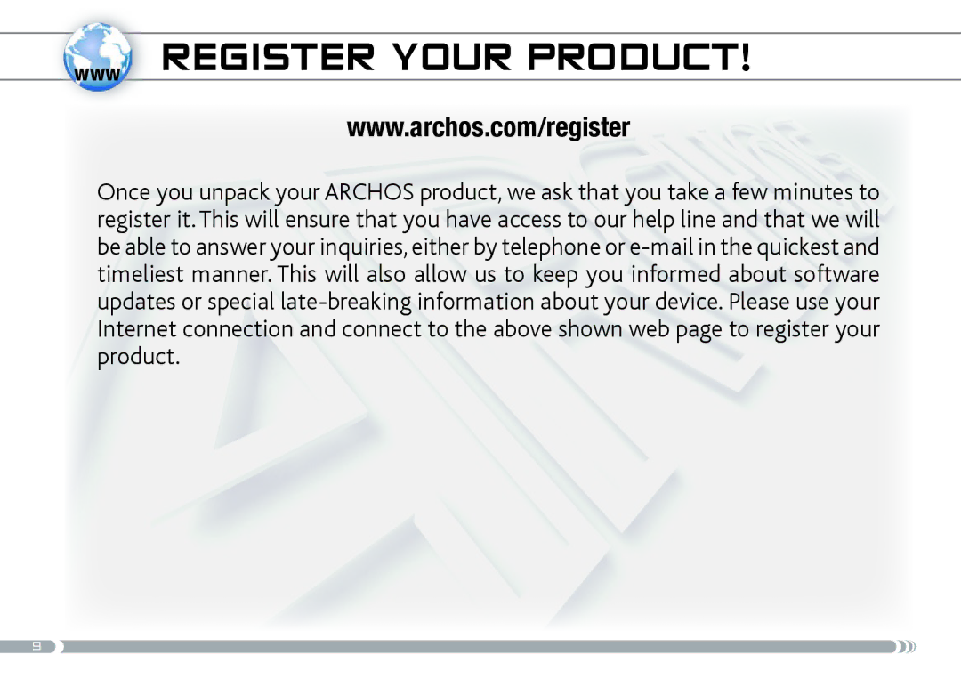 Archos 605 manual Www Register Your Product 
