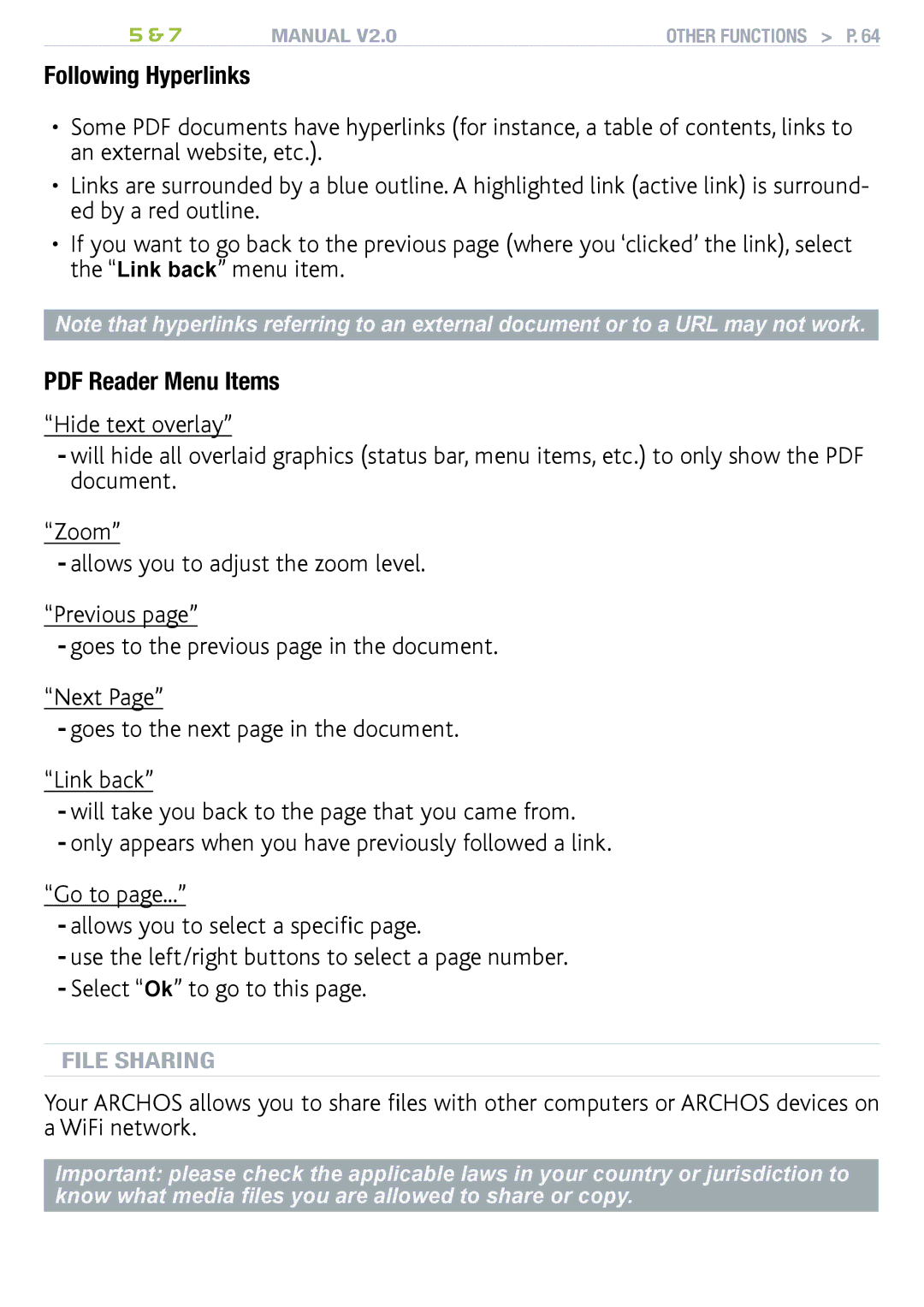 Archos R501313, 501308, 501570 user manual Following Hyperlinks 