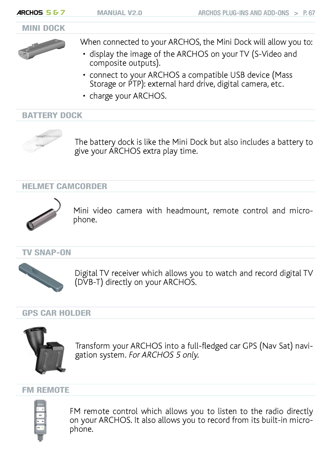 Archos 501570, R501313, 501308 user manual Mini Dock 