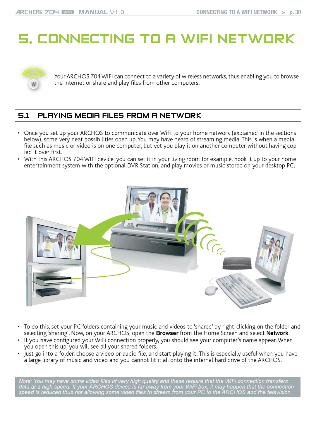 Archos 704 user manual Playing Media Files from a Network, Connecting to a WiFi Network p 