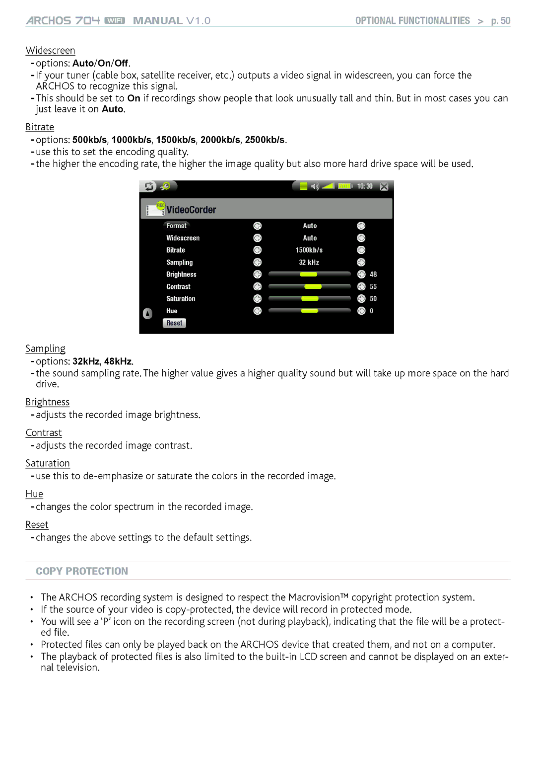 Archos 704 user manual Copy Protection 