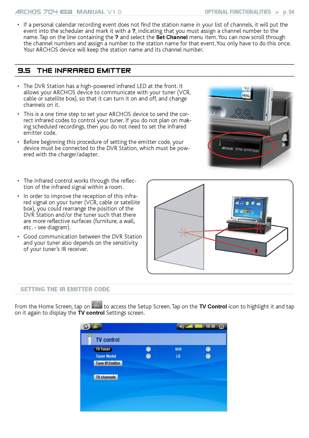 Archos 704 user manual Infrared EmittereMITT, Setting the IR Emitter Code 