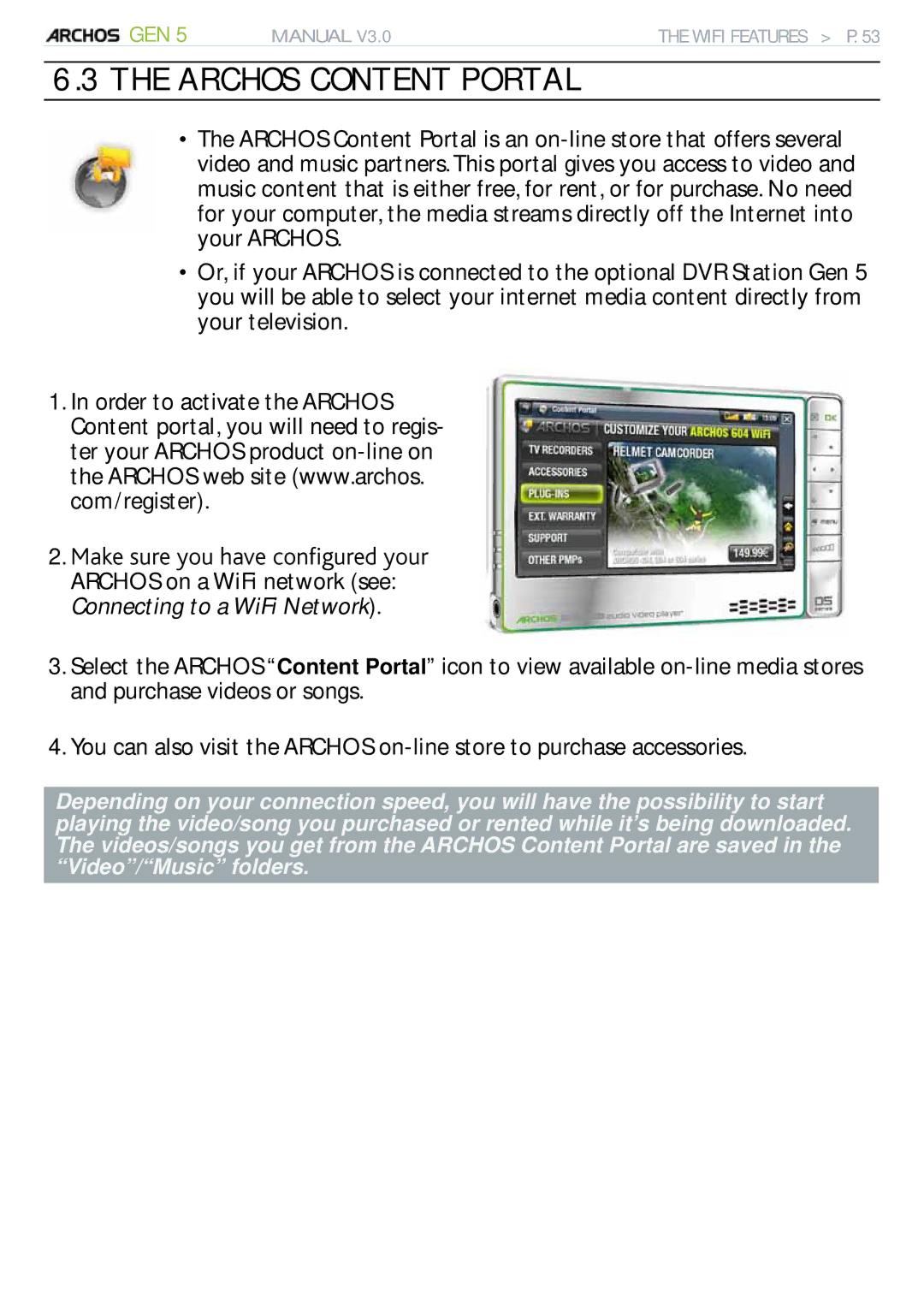 Archos 705 WIFI user manual Archos Content Portal, CmgUwtgQwJcxgEqpòiwtgfQwt 