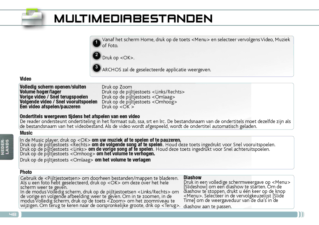 Archos 70D quick start Multimediabestanden 