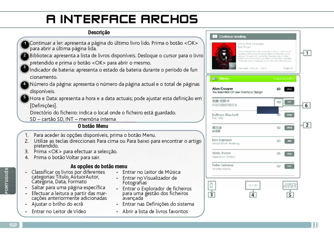 Archos 70D quick start Interface Archos, Descrição, Botão Menu, As opções do botão menu 