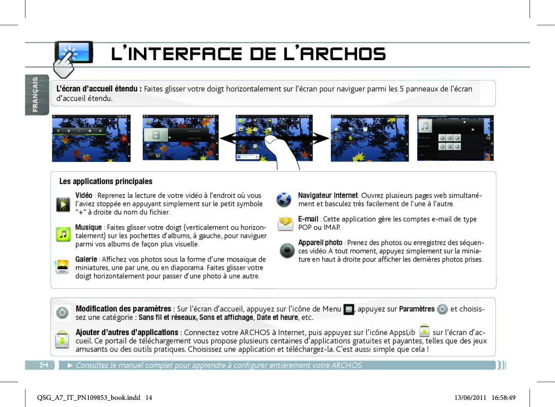 Archos 8700 manual Les applications principales 