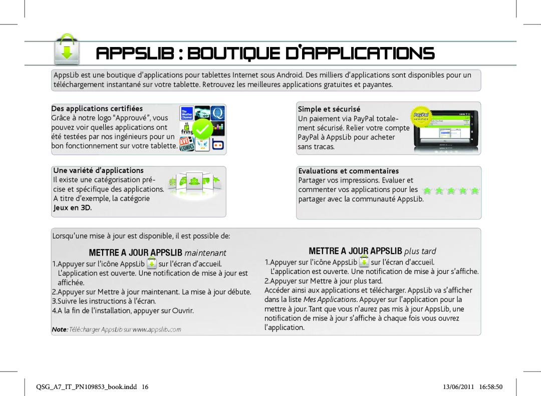 Archos 8700 manual Appslib Boutique D‘APPLICATIONS, Mettre a Jour Appslib maintenant, Mettre a Jour Appslib plus tard 