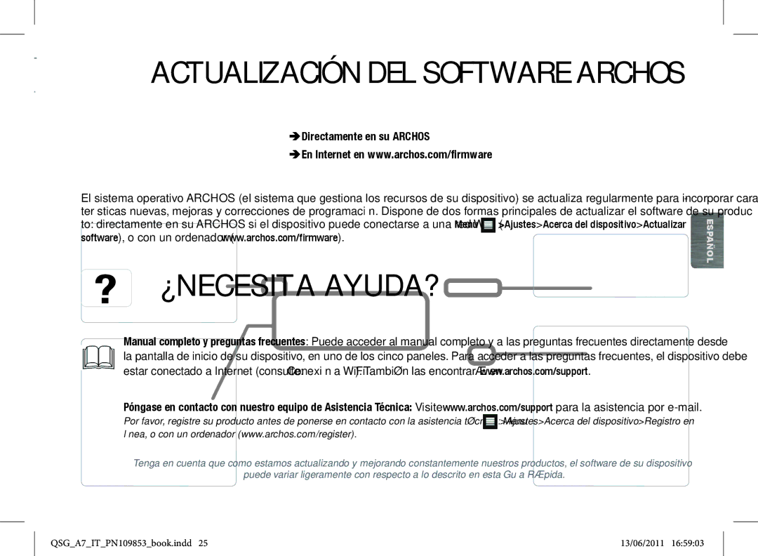 Archos 8700 manual Actualización DEL Software Archos, ? ¿Necesita Ayuda?, ÄDirectamenteÄen su Archos 