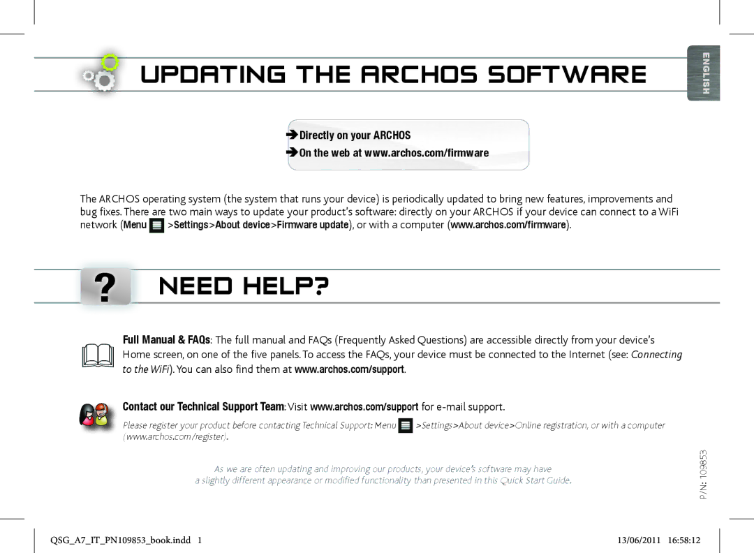 Archos 8700 manual Updating the Archos Software, ? Need HELP?, ÄÄDirectly on your Archos 