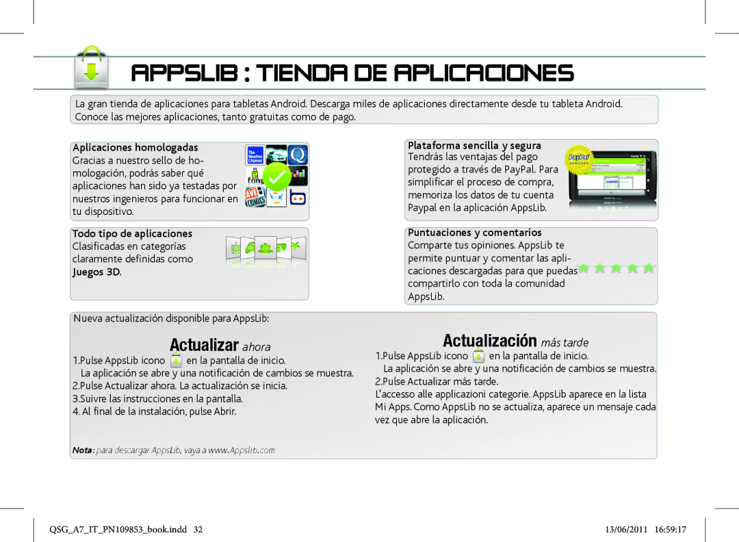 Archos 8700 manual Appslib Tienda DE Aplicaciones, Juegos 3D, Nueva actualización disponible para AppsLib 