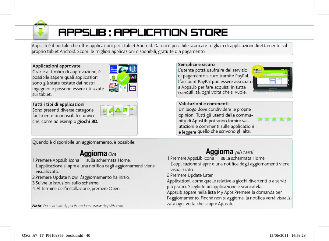 Archos 8700 manual Applicazioni approvate, Quando è disponibile un aggiornamento, è possibile, Semplice e sicuro 