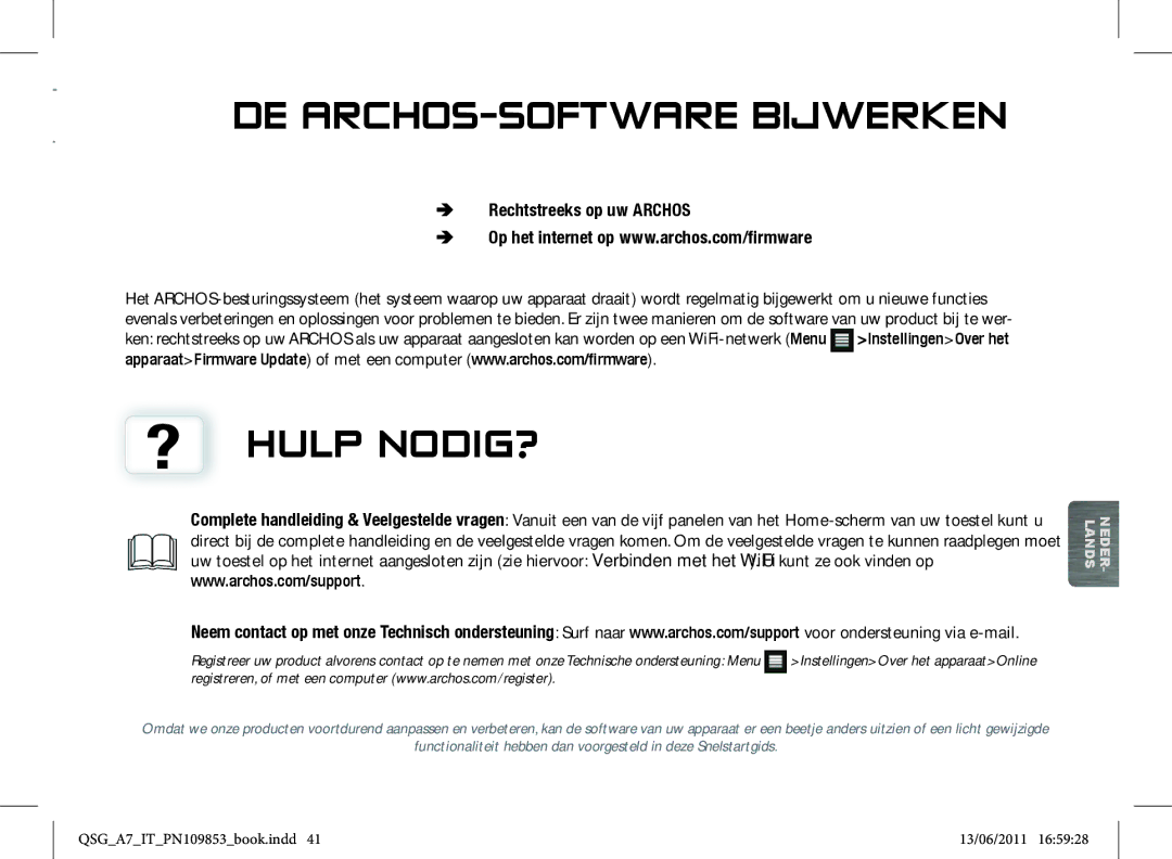 Archos 8700 manual DE ARCHOS-SOFTWARE Bijwerken, ? Hulp NODIG?, ÄÄ Rechtstreeks op uw Archos 