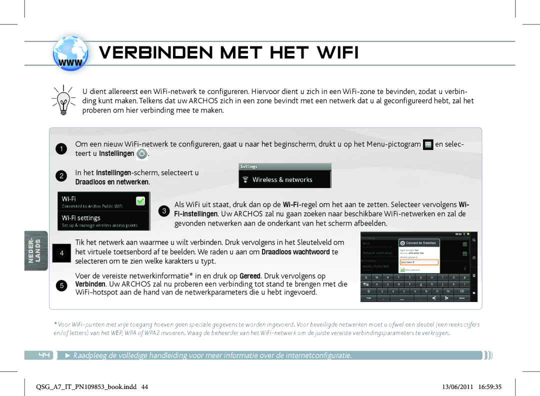 Archos 8700 manual Www Verbinden MET HET Wifi 