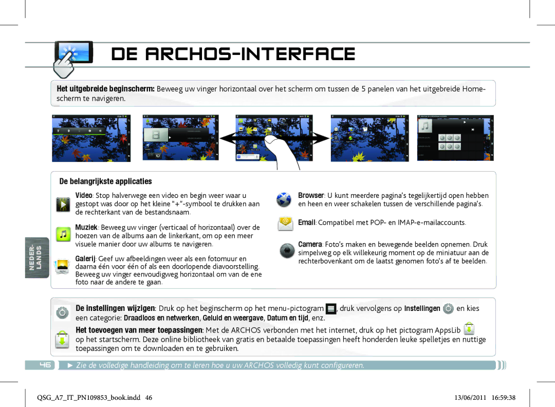 Archos 8700 manual De belangrijkste applicaties, Email Compatibel met POP- en IMAP-e-mailaccounts 