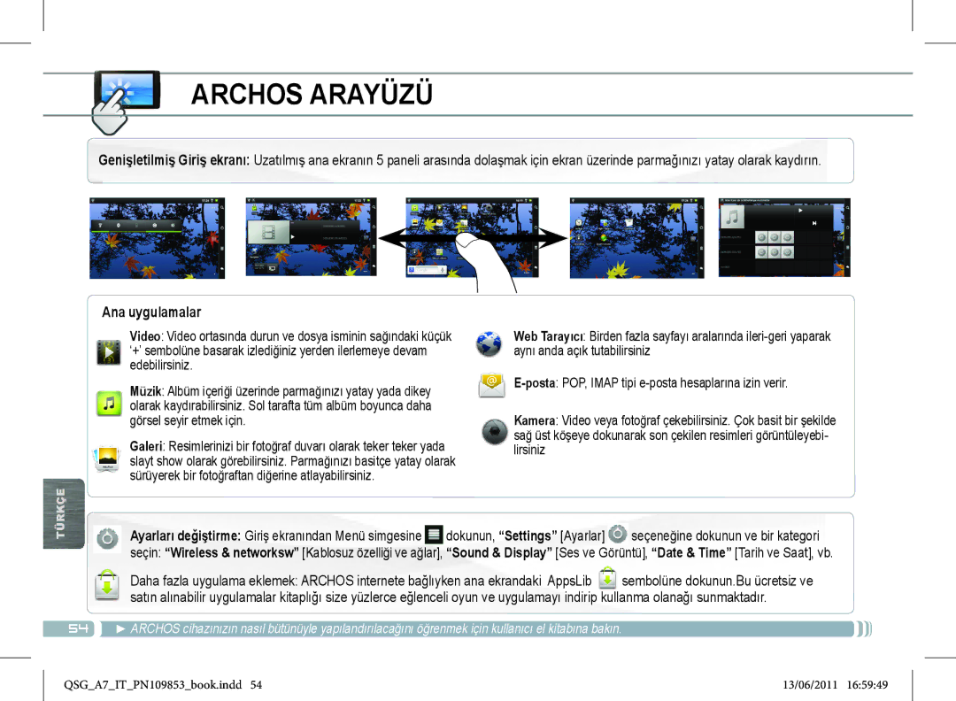 Archos 8700 manual Ana uygulamalar 