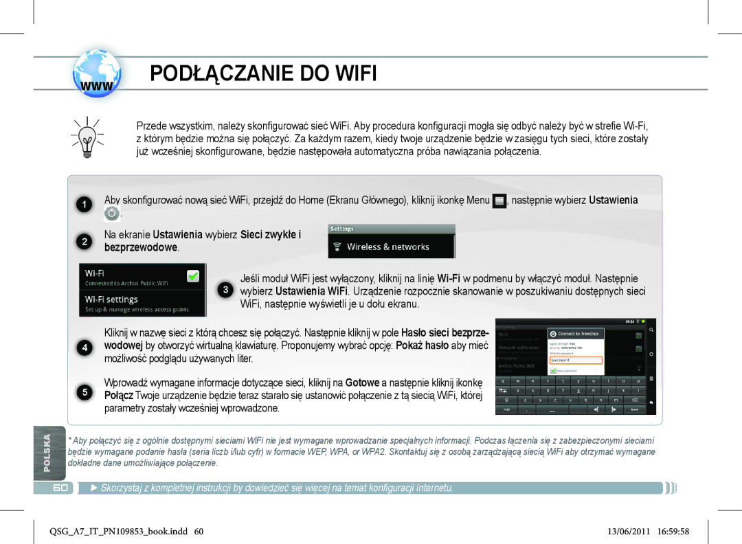 Archos 8700 manual Www Podłączanie do Wifi 