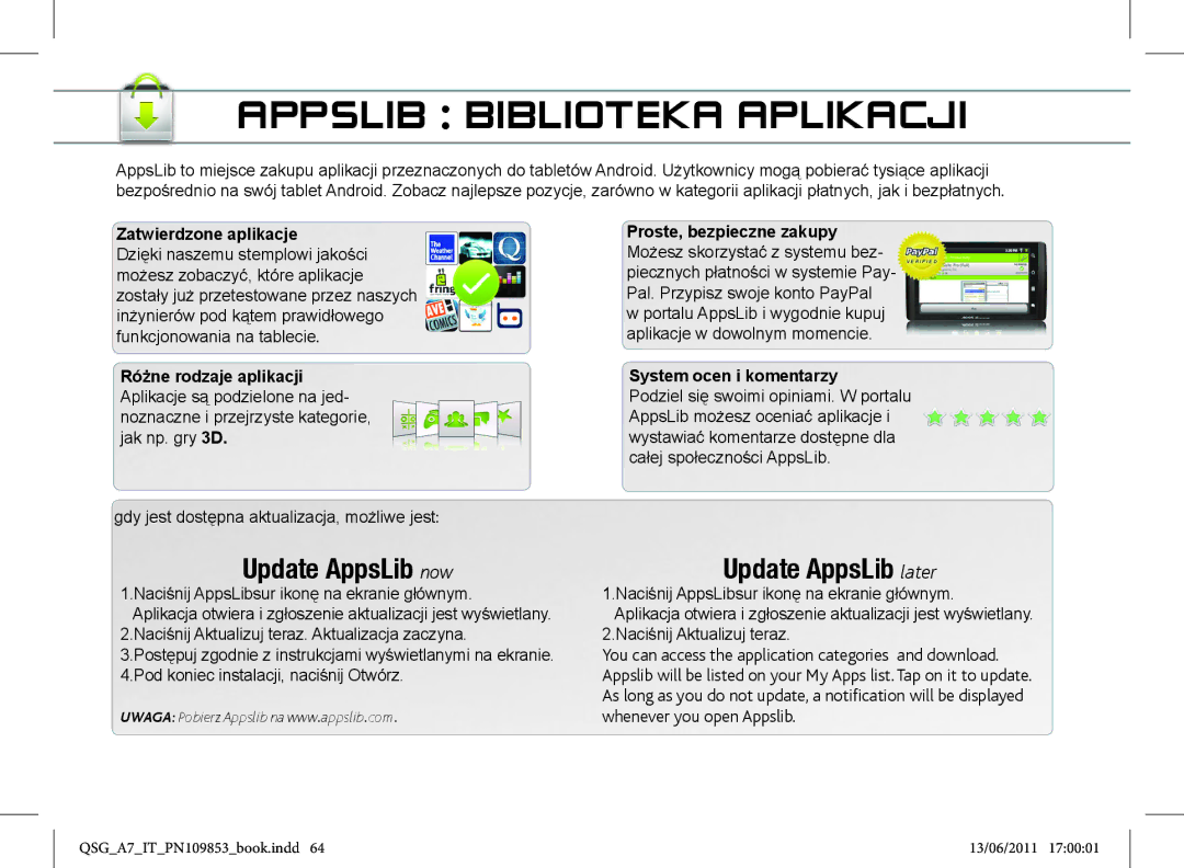 Archos 8700 manual Appslib Biblioteka Aplikacji, Zatwierdzone aplikacje, System ocen i komentarzy 