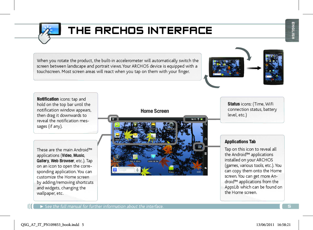 Archos 8700 manual Archos Interface, Applications Tab 