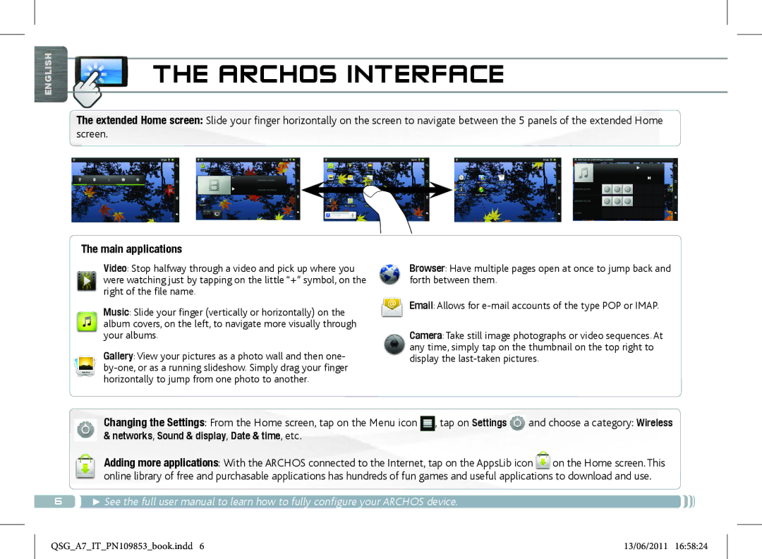 Archos 8700 manual Main applications, Networks , Sound & display , Date & time , etc 