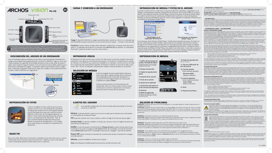 Archos A14VG warranty Selección DE Música, Reproducción DE Fotos, Radio FM, Ajustes DEL Usuario, Solución DE Problemas 