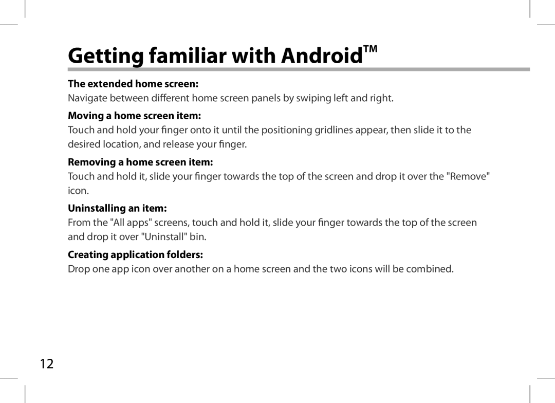 Archos AN8G4 quick start Getting familiar with AndroidTM 