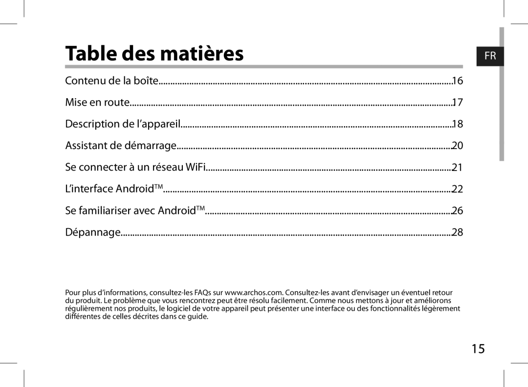 Archos AN8G4 quick start Table des matières 