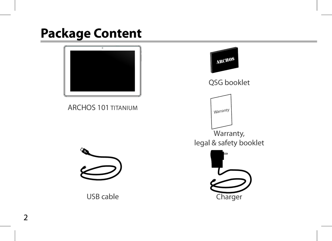 Archos AN8G4 quick start Package Content 