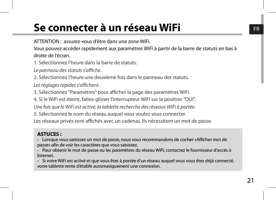 Archos AN8G4 quick start Se connecter à un réseau WiFi 