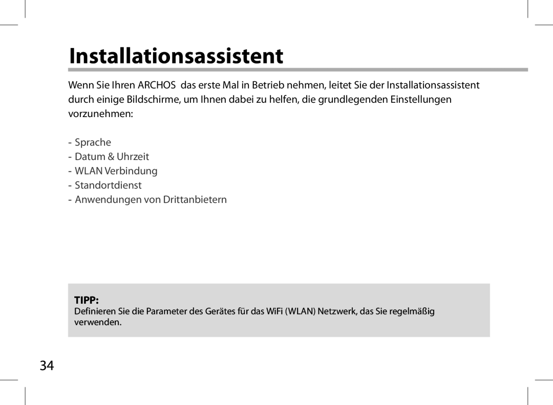 Archos AN8G4 quick start Installationsassistent 