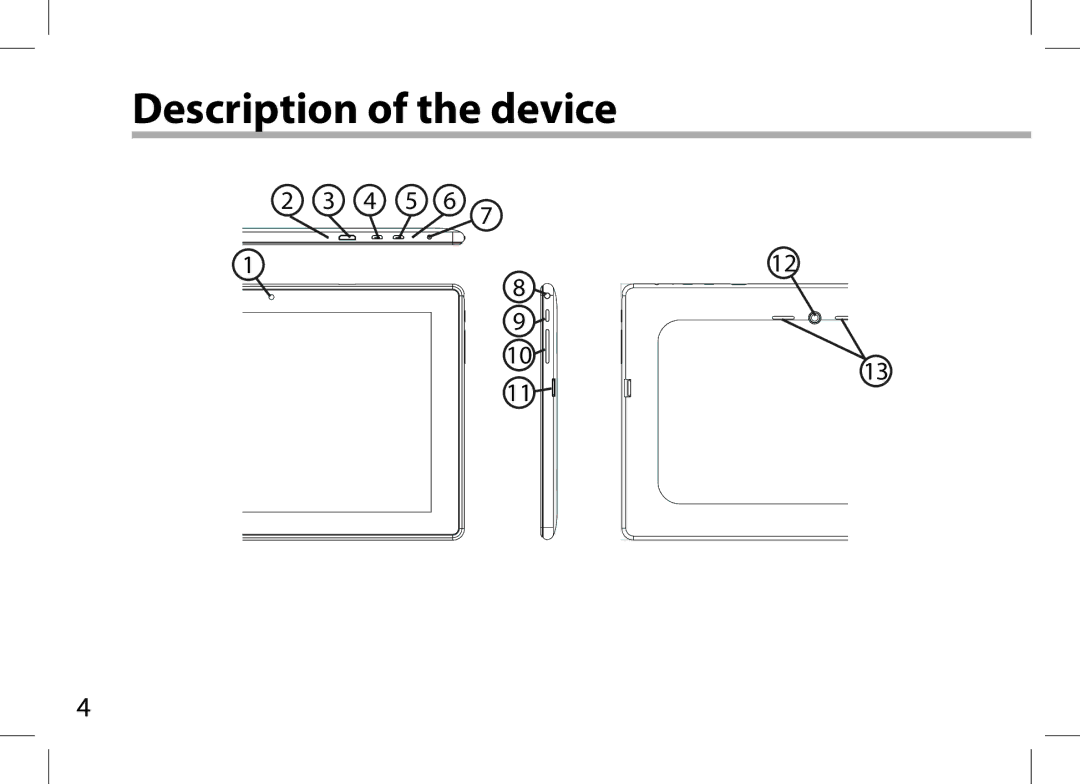 Archos AN8G4 quick start Description of the device 