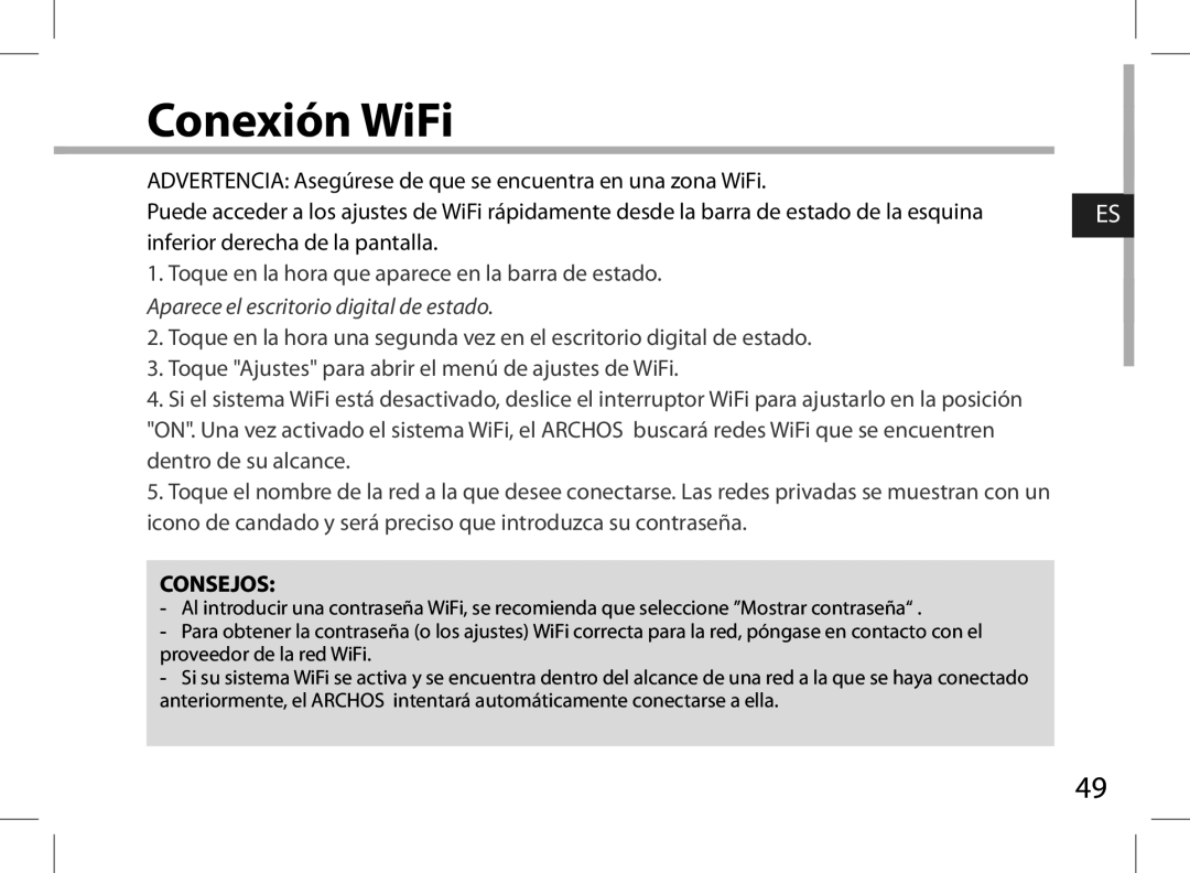 Archos AN8G4 quick start Conexión WiFi 