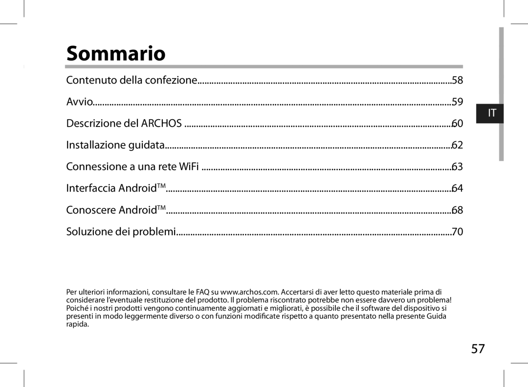 Archos AN8G4 quick start Sommario 