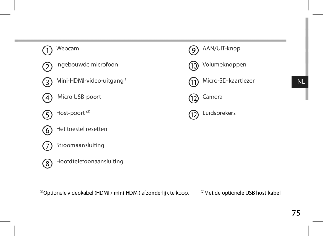 Archos AN8G4 quick start 1Optionele videokabel Hdmi / mini-HDMI afzonderlijk te koop 