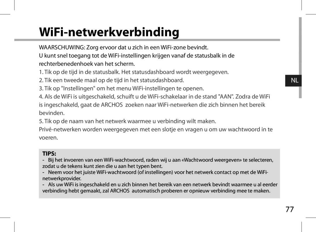 Archos AN8G4 quick start WiFi-netwerkverbinding 