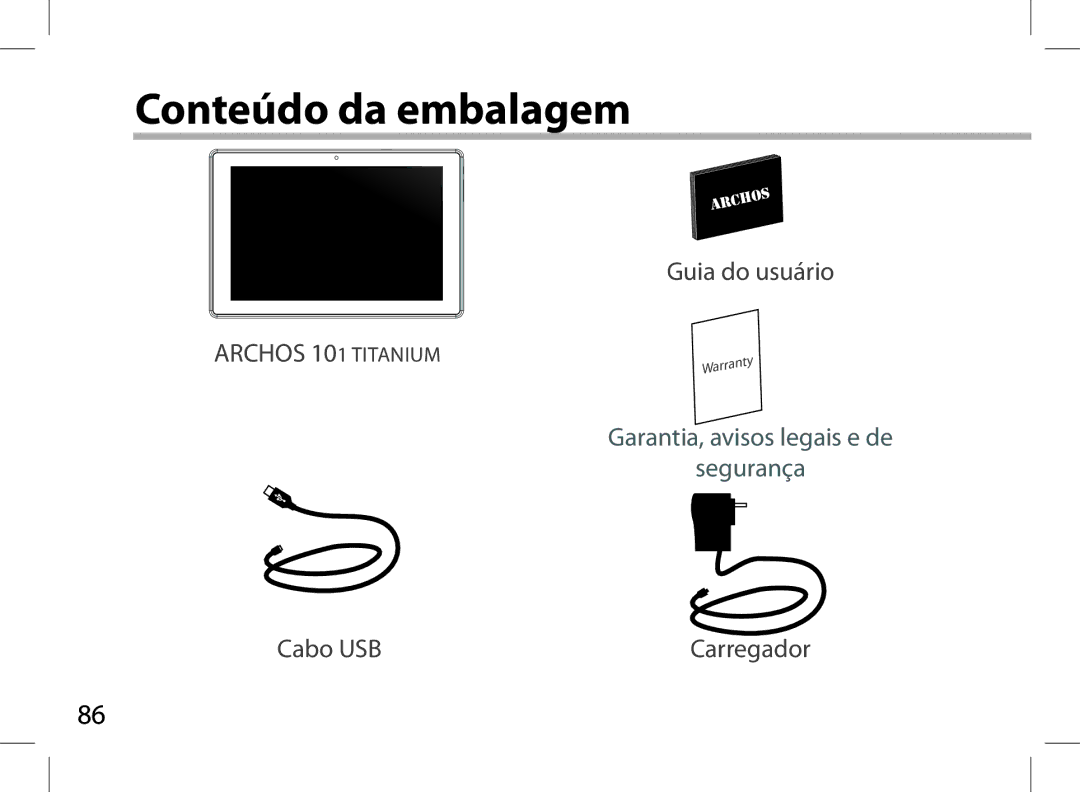 Archos AN8G4 quick start Conteúdo da embalagem 