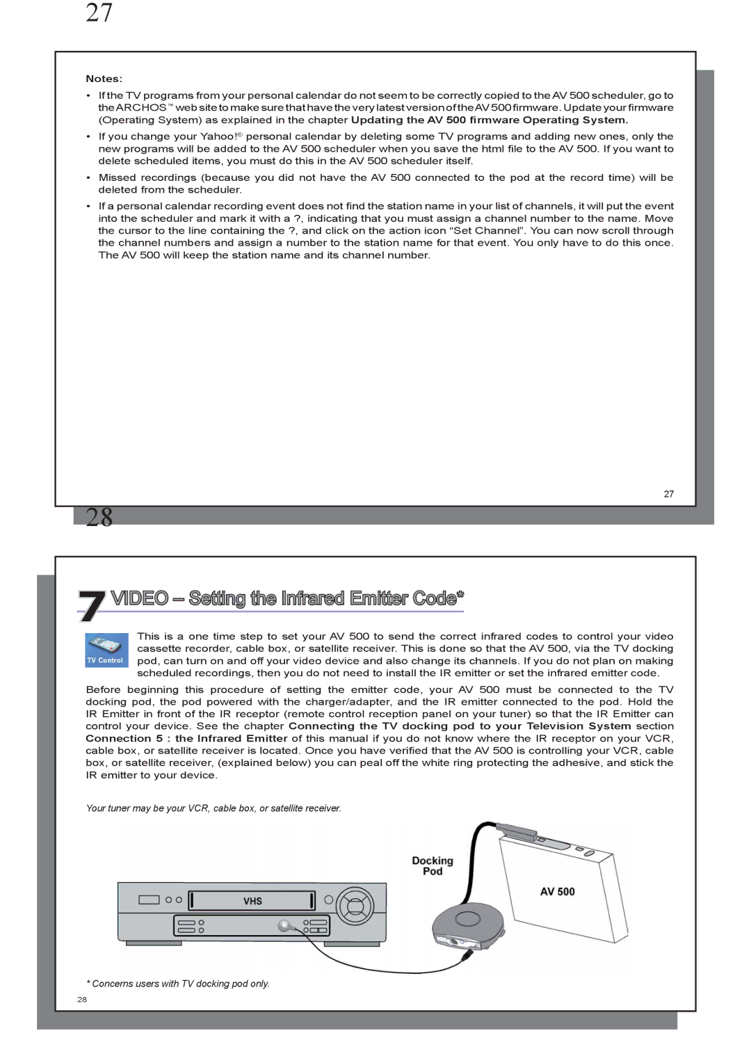 Archos AV 500 series user manual 7VIDEO Setting the Infrared Emitter Code 