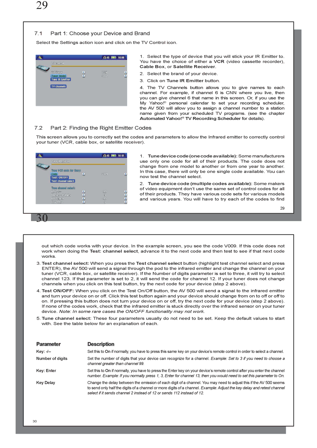 Archos AV 500 series user manual Part 1 Choose your Device and Brand, Part 2 Finding the Right Emitter Codes 