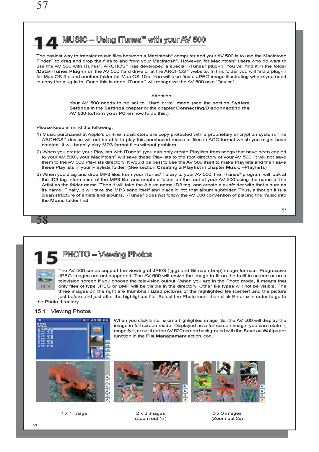 Archos AV 500 series user manual Music Using iTunes with your AV, Photo Viewing Photos 