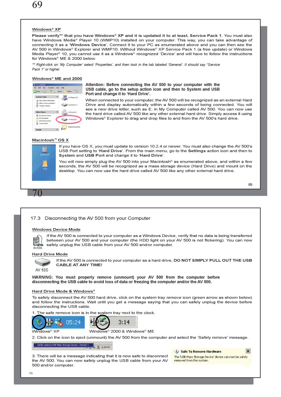 Archos AV 500 series user manual Disconnecting the AV 500 from your Computer 