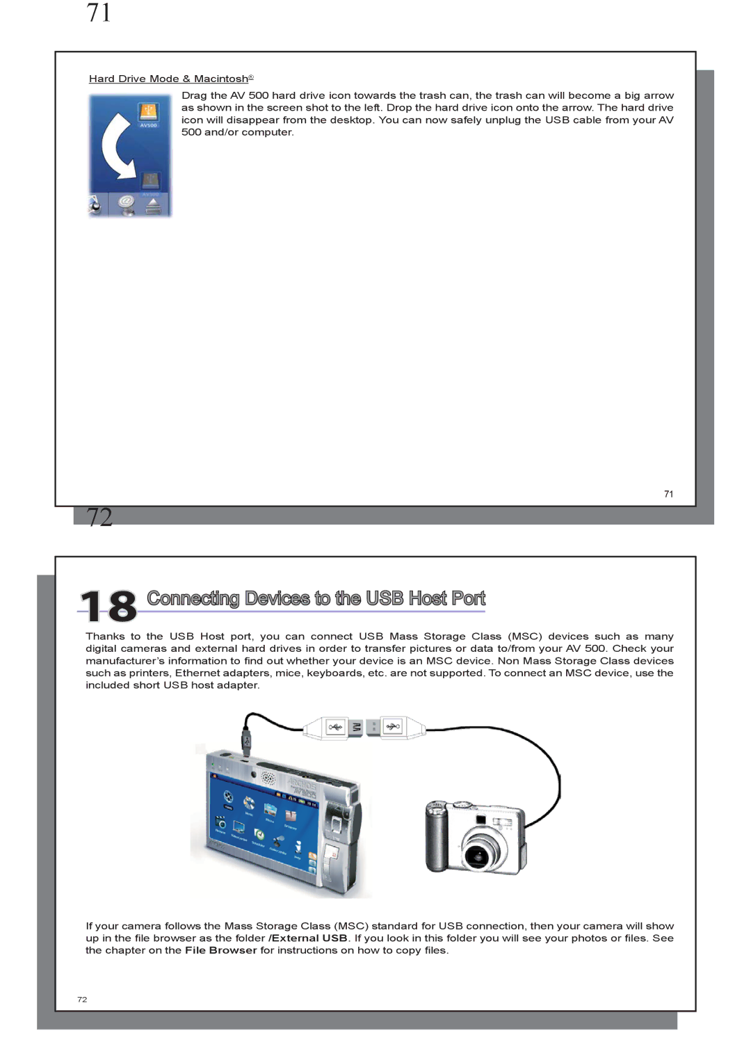 Archos AV 500 series user manual Connecting Devices to the USB Host Port 