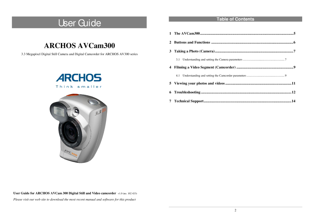 Archos AV300 Series manual User Guide, Table of Contents 